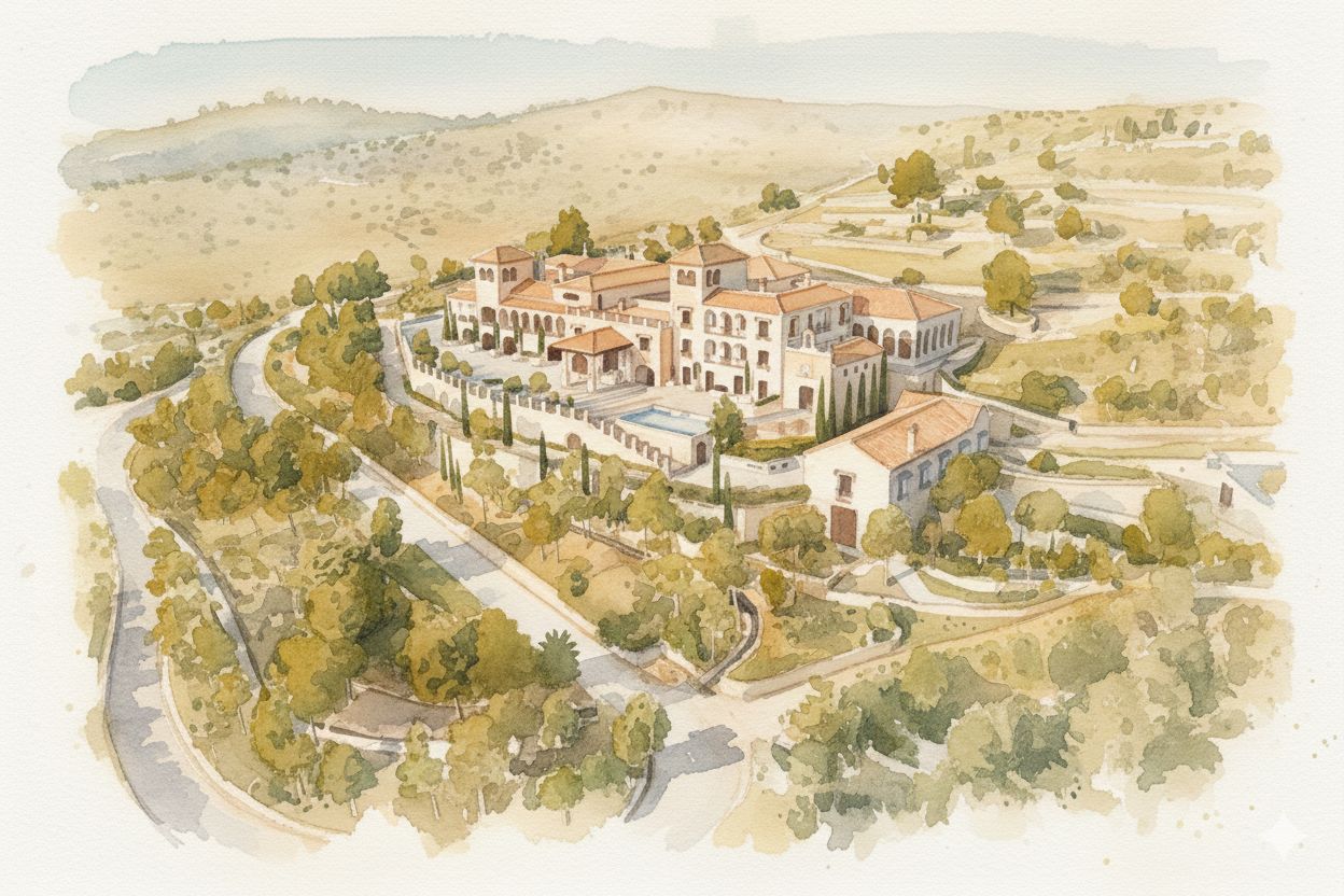 Ilustración en acuarela de Finca Maybri
